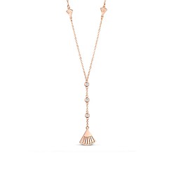Rose Gold SHEGRACE 925 Sterling Silver Y-Shape Necklace, with AAA Cubic Zirconia and Fan Pendant, Rose Gold, 15.7 inch(40cm)