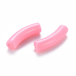 Pink Perles acryliques opaques, tube incurvé, rose, 32x9.5x8mm, Trou: 1.8mm, environ330 pcs / 500 g