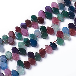 Colorful Dyed Natural Agate Beads Strands, Top Drilled Beads, Teardrop, Colorful, 7.5~8x5~5.5x2.5~3mm, Hole: 1mm, about 112pcs/strand, 15.3 inch(38.9cm)