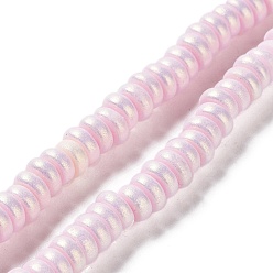 Rose Nacré Brins de perles en argile polymère peintes à la main, pour les fournitures de bricolage bijoux artisanat, disque, perle rose, 7x3mm, Trou: 2mm, Environ 112~123 pcs/chapelet, 14.92~15.94 pouce (37.9~40.5 cm)
