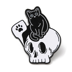 Cat Shape Halloween Theme Alloy Enamel Brooch, Pin for Backpack Clothes, Skull, Cat Shape, 30.5x25.5x1.5mm