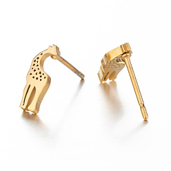 Oro 304 aretes de jirafa ahuecados de acero inoxidable, pendientes asimétricos para mujer, dorado, 10x4 mm