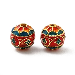 Red Alloy Beads, with Enamel, Round, Golden, Red, 9mm, Hole: 1.8mm