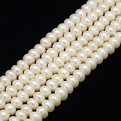 Creamy White Grade A Natural Cultured Freshwater Pearl Beads Strands, Polished, Rondelle, Creamy White, 8~9mm, Hole: 0.8mm, about 67pcs/strand, 13.77 inch~14.17 inch