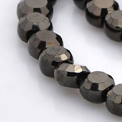 Plaqué Noir Plaqué noir complet verre facettes perles rondes plat brins, 4x3mm, Trou: 1mm, Environ 80 pcs/chapelet, 12 pouce