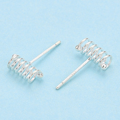 Silver 925 Sterling Silver Spring Spiral Stud Earrings, with S925 Stamp, Silver, 10x4mm, Pin: 0.8mm