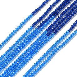Dodger Blue 2 Colors Transparent Glass Beads Strands, Segmented Multi-color Beads, Faceted, Round, Dodger Blue, 2mm, Hole: 0.5~0.6mm, about 184~211pcs/strand, 15.28~15.75 inch(38.8~40cm)