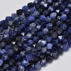 Sodalite Faceted Natural Sodalite Beads Strands, Star Cut Round Beads, 8x7mm, Hole: 1mm, about 49pcs/strand, 15.7 inch