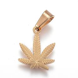 Golden 304 Stainless Steel Charms, Pot Leaf/Hemp Leaf Shape, Weed Charms, Golden, 15.5x13x1.5mm, Hole: 4.5x7mm