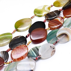 Mixed Color Natural Banded Agate/Striped Agate Beads Strands, Dyed & Heated, Twisted Oval, Mixed Color, 39~41x29~31x5~7mm, Hole: 1.8mm, about 8pcs/Strand, 15.94 inch(40.5cm)