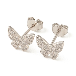Platinum Clear Cubic Zirconia Butterfly Stud Earrings, Sterling Silver Jewelry, Platinum, 6.5x8mm