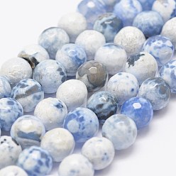 Light Blue Faceted Natural Fire Crackle Agate Beads Strands, Round, Dyed & Heated, Light Blue, 8mm, Hole: 1mm, about 47pcs/strand, 14 inch(35.6cm)