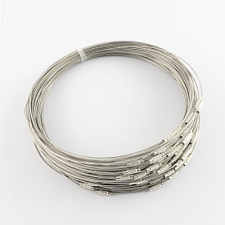 Gris Foncé Fil d'acier inoxydable collier cordon bricolage fabrication de bijoux, avec du laiton fermoir à vis, gris foncé, 17.5 poucesx1mm, diamètre: 14.5 cm