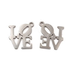Stainless Steel Color 201 Stainless Steel Pendants, Word Love Charm, Stainless Steel Color, 18x17.8x1mm, Hole: 1.5mm