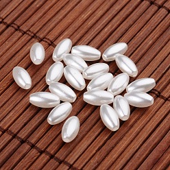 Blanco Perlas de imitación de la perla de acrílico de arroz, blanco, 8x4 mm, Agujero: 0.5 mm, sobre 7700 unidades / 500 g