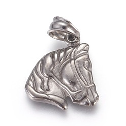 Stainless Steel Color 304 Stainless Steel Pendants, Horse, Stainless Steel Color, 21.5x19x2mm, Hole: 5x6mm