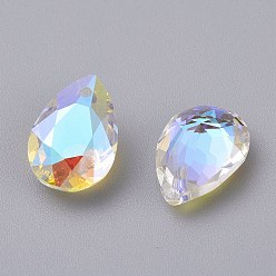 Crystal Shimmer Glass Rhinestone Pendants, Faceted, Teardrop, Crystal Shimmer, 16x11x7mm, Hole: 1.5mm