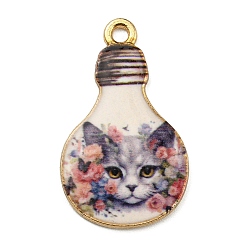 Old Lace Alloy Pendant, Lead Free & Cadmium Free & Nickel Free, Lamp Bulb with Cat Shape, Old Lace, 28x17x1.5mm, Hole: 1.8mm