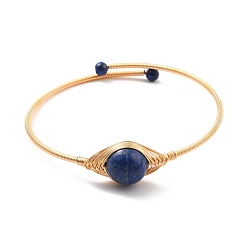 Lapis Lazuli Bracelet manchette enveloppé de lapis-lazuli naturel, bracelet torque en laiton doré pour femme, sans plomb et sans cadmium, diamètre intérieur: 2-1/4 pouce (5.8 cm)
