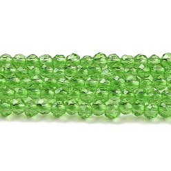 Vert Printanier Chapelets de perles en verre transparentes  , ronde à facettes, vert printanier, 2x2mm, Trou: 0.6mm, Environ 184 pcs/chapelet, 14.49'' (36.8 cm)