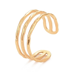 Oro Chapado en iones (ip) 304 anillo de puño abierto de triple línea de acero inoxidable para mujer, dorado, tamaño de EE. UU. 9 (18.9 mm)