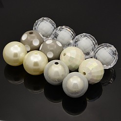 White Round Chunky Bubblegum Acrylic Beads, Imitation Pearl & Opaque & AB Color & Bead in Bead Style, White, 20mm, Hole: 2.5~3mm, 5pcs/set