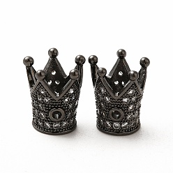 Gunmetal Rack Plating Brass Micro Pave Cubic Zirconia Beads, Long-Lasting Plated, Cadmium Free & Lead Free, Crown, Gunmetal, 12~12.5x10~11mm, Hole: 1.2mm