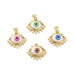 Mixed Color Brass Pendants, with Acrylic, Cadmium Free & Lead Free, Long-Lasting Plated, Evil Eye, Real 18K Gold Plated, Mixed Color, 16.5x19x6mm, Hole: 4x3.5mm