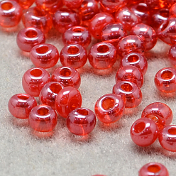 Tomato 12/0 Grade A Round Glass Seed Beads, Transparent Colours Lustered, Tomato, 12/0, 2x1.5mm, Hole: 0.3mm