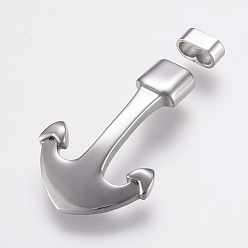 Stainless Steel Color 304 Stainless Steel Hook Clasps, For Leather Cord Bracelets Making, Anchor, Stainless Steel Color, 43x27x6mm, Hole: 4x8mm, clasp: 4x10x6mm.