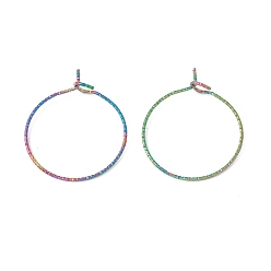 Rainbow Color Rainbow Color Ion Plating(IP) 316 Surgical Stainless Steel Hoop Earrings Findings, Wine Glass Charms Rings, 29x25mm, Pin: 0.6mm
