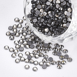 Diamante Negro Hotfix rhinestone, cabujones traseros planos de diamantes de imitación de cristal, semicírculo, diamante negro, ss 10, 2.7~2.8x1 mm, sobre 1440 unidades / bolsa
