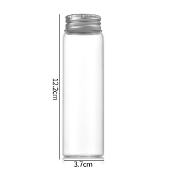 Silver Clear Glass Bottles Bead Containers, Screw Top Bead Storage Tubes with Aluminum Cap, Column, Silver, 3.7x12cm, Capacity: 90ml(3.04fl. oz)