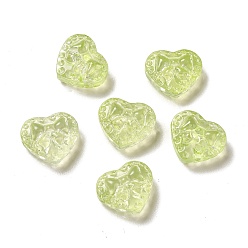 Jaune Vert Des billes de verre, coeur avec bowknot, jaune vert, 14x16x7.5mm, Trou: 1.2mm
