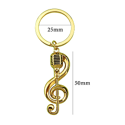 Antique Golden Zinc Alloy Enamel Musical Note Pendant Keychain, for Bag Car Key Decoration, Antique Golden, Pendanrt: 5cm