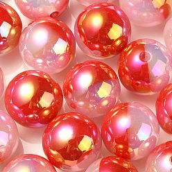 Red UV Plating Rainbow Iridescent Opaque Acrylic Beads, Two Tone, Round, Red, 17.5mm, Hole: 2.7mm