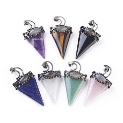 Mixed Stone Natural Mixed Stone Big Pendants, with Brass Findings, Triangle, Antique Silver, 53~58x28~29x16~18mm, Hole: 5x7mm