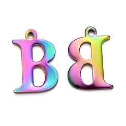 Letter B Ion Plating(IP) 304 Stainless Steel Alphabet Charms, Rainbow Color, Letter.B, 12x8x1mm, Hole: 1mm