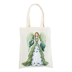 Angel & Fairy Kits de peinture de diamant de sac à provisions réutilisable bricolage, y compris les strass en résine, stylo, plateau & colle argile, motif d'ange, 350x280mm