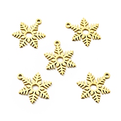 Oro 201 colgantes de acero inoxidable, tema de la Navidad, copo de nieve, dorado, 19x14x1 mm, agujero: 1.5 mm