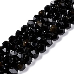 Golden Sheen Obsidian Natural Golden Sheen Obsidian Beads Strands, Polygon, Faceted, 9x10mm, Hole: 1mm, about 37pcs/strand, 15.16''(38.5cm)