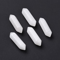 White Jade Natural White Jade Double Terminal Pointed Pendants, Faceted Bullet Charm, 30~35x8~9x8~9mm, Hole: 1.4mm