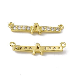 Letter A Rack Plating Brass Micro Pave Clear Cubic Zirconia Connector Charms, Real 18K Gold Plated, Long-Lasting Plated, Cadmium Free & Nickel Free & Lead Free, Letter Links, Letter.A, 6x27x3mm, Hole: 1.2mm