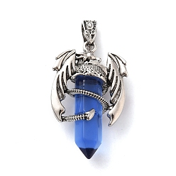 Bleu Royal Pendentifs en verre en forme de balle, avec placage de crémaillère en alliage de ton argent antique pendentif dragon bail, sans cadmium et sans plomb, bleu royal, 39~41x24~25x13~14mm, Trou: 4x8mm