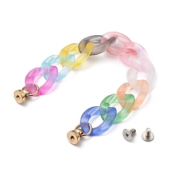 Colorful Frosted Transparent Acrylic Curb Chain for DIY Keychains, Phone Case Decoration Jewelry Accessories, with Brass Screw Nuts and Iron Screws, Colorful, 165mm
