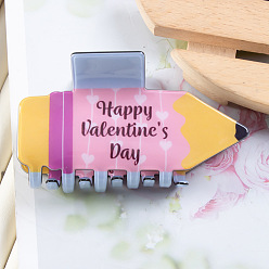 Word Valentine's Day Pencil Shape PVC Claw Hair Clips, Hair Accessories for Women & Girls, Word, 86x49x45mm