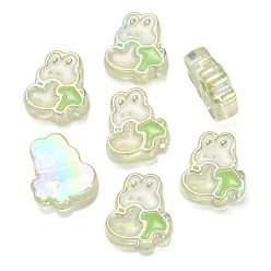 Lime Green UV Plating Rainbow Iridescent Acrylic Enamel Beads, with Glitter Powder, Rabbit with Heart, Lime Green, 28x25x9mm, Hole: 3mm