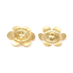 Golden 6-Petal Brass Bead Caps, Long-Lasting Plated, Flower, Golden, 26.5x3.5mm, Hole: 2mm