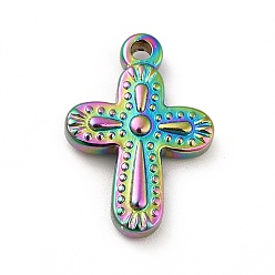 Rainbow Color Ion Plating(IP) 304 Stainless Steel Pendants, Cross Charms, Rainbow Color, 19x13.5x3mm, Hole: 1.6mm