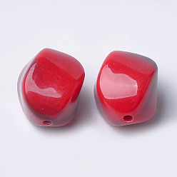 Rouge Perles acryliques, style de pierres fines imitation, nuggets, rouge, 15.5x12x12mm, trou: 1.8 mm, environ 310 pcs / 500 g